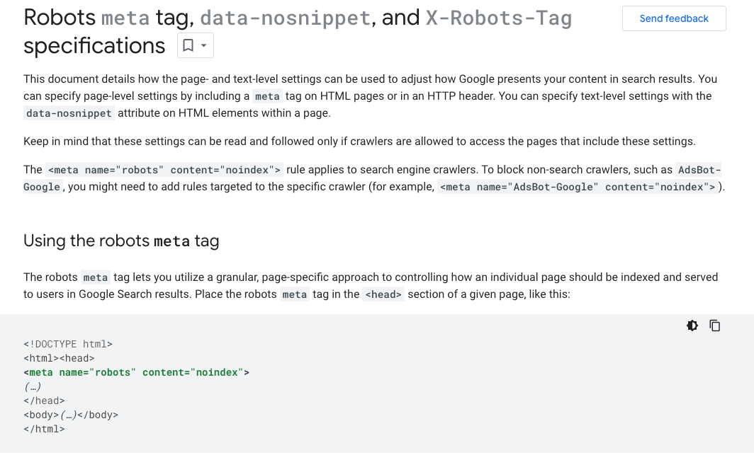 Robots meta tag, data-nosnippet, and X-Robots-Tag specifications